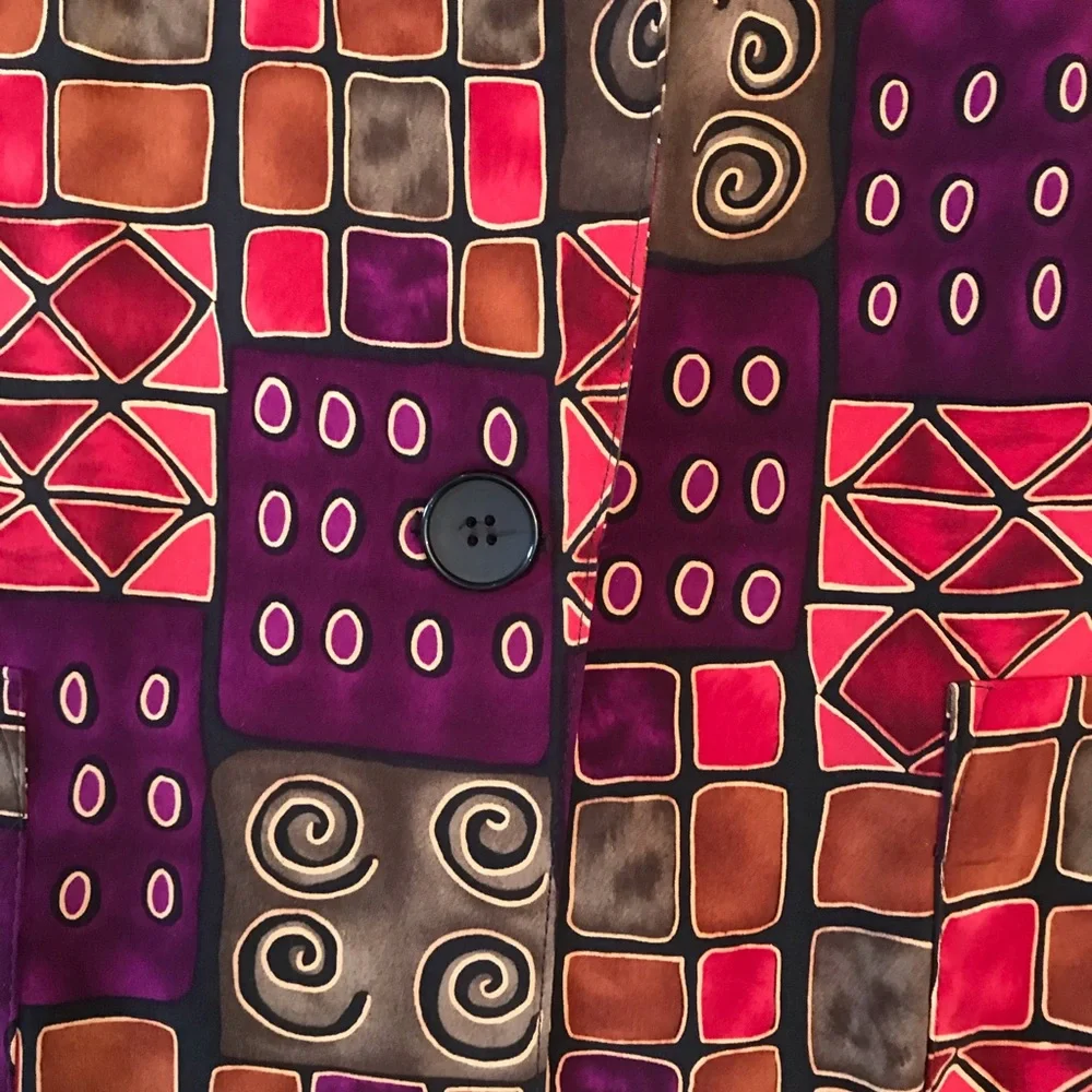 Vintage 80s Emily Adams Blazer Jacket Women Medium  Geometric Pop Art Jewel Tone - Picture 6 of 9